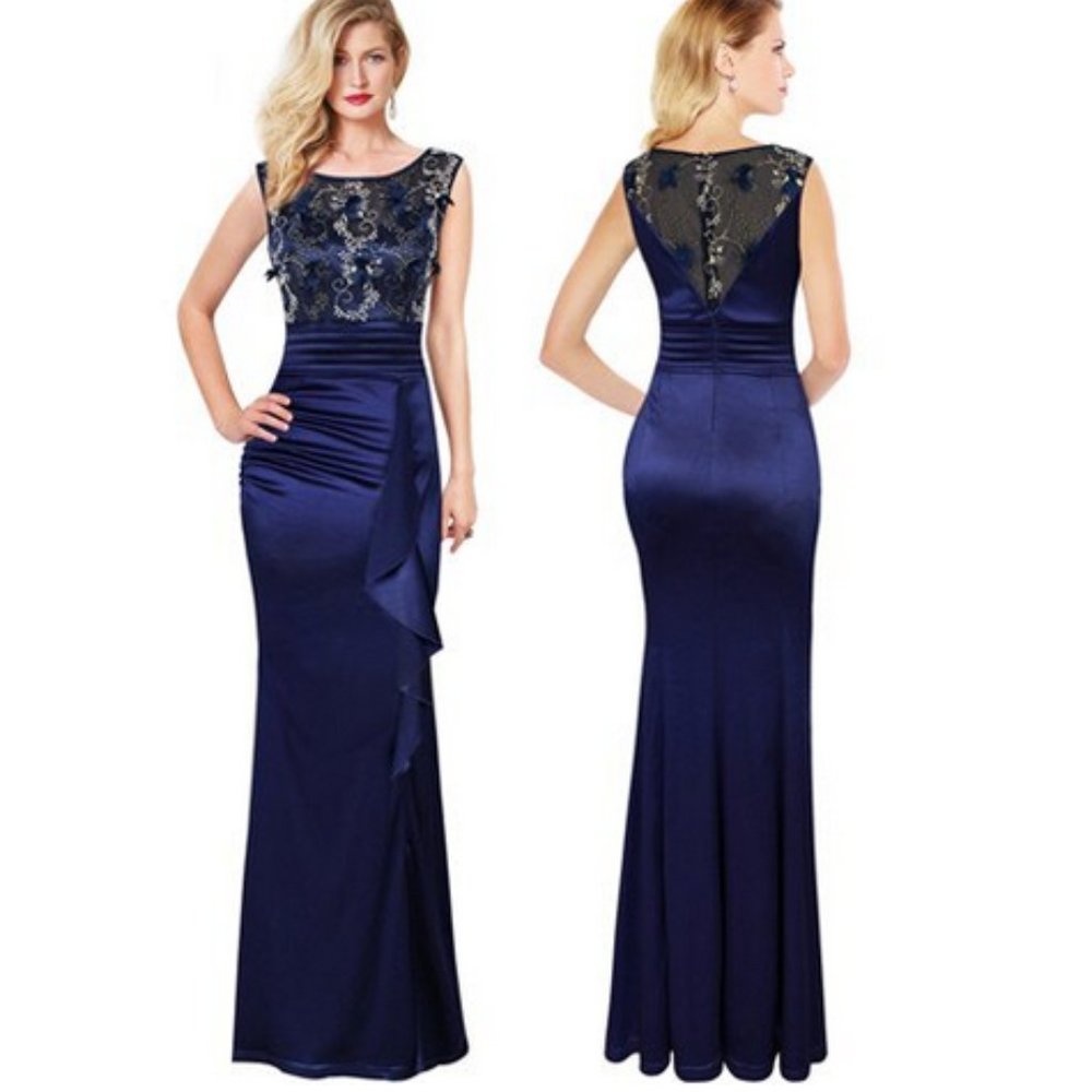 Vfemage Womens Embroidery Ruched Ruffles High Slit Formal Evening Wedding Party